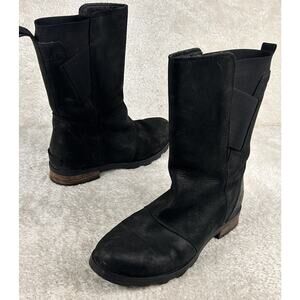 Sorel Emelie Black Leather Waterproof Mid Calf Pull On Boots Womens Size 7.5